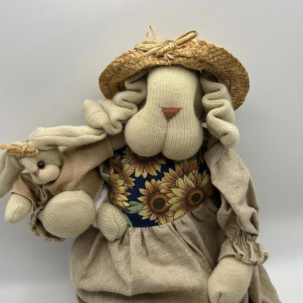 Little Lops by Our Secret 1996‎ First Edition Bunny Rabbit with Baby Straw Hat